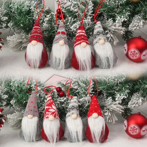 Set mit 8 hängenden Weihnachtswichteln, handgefertigte skandinavische Weihnachtswichtel, schwedische Tomte-Puppen, Weihnachtsschmuck (16 x 7 cm) (1/5)