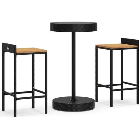 Maison Exclusive - 3-tlg. Gartenbar-Set Schwarz Poly Rattan & Mas