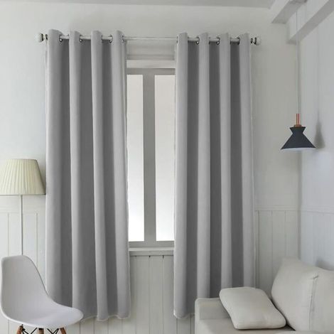 2 Pièces Rideaux Occultants Thermiques Rideaux de Salon - 140 x 240(Gris Clair) gris clair gris clair (1/4)