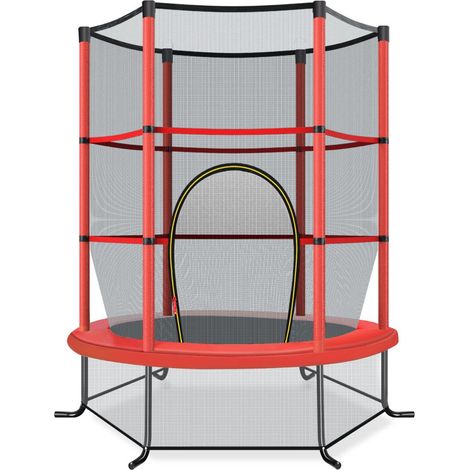 Trampoline de jardin hexagonal 165 x 165 x 161 cm avec filet de sécurité 360° design rouge et appuis incurvés PVC