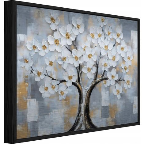 Peinture sur métal dans un cadre noir arbre abstrait salon chambre 120x80 (1/3)