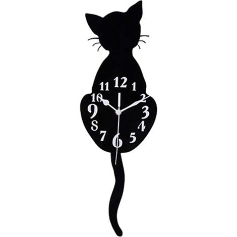 CCYKXA Horloge murale créative en acrylique avec motif chat mignon avec pendule à queue oscillante pour salon, chambre à coucher, cuisine (1/4)
