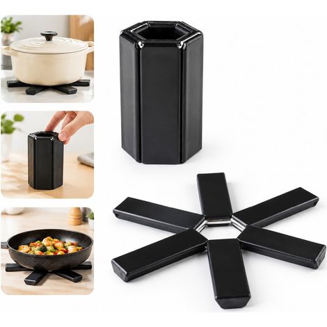 3 Pcs Dessous de Plat Silicone Pliable Noir Forme Irreguliere Diametre 18.7 cm Epaisseur 1 cm Anti Chaleur Cuisine Table Poele (1/5)