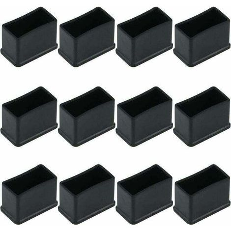 Pack of 12 Rectangular Rubber Felt Protective Caps – Black 15 x 30 mm – For Furniture Legs – Reduces Noise and Scratches (1/4)