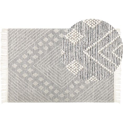 Alfombra de lana blanco gris 160 x 230 cm hecho a mano patrón geométrico Savur