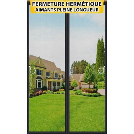 Mosquitera para puerta de 100x210cm, fibra de vidrio, imán de longitud completa, cierre automático, color negro. (1/5)