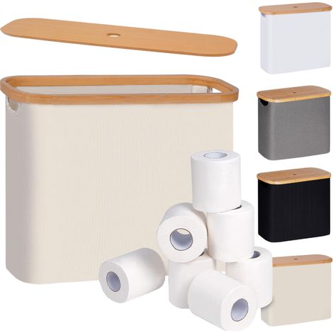 Efluky Toilettenpapier-Organizer mit Bambusdeckel, freistehender Aufbewahrungskorb aus Oxford-Gewebe für 9 Rollen, Grau, mit Griff