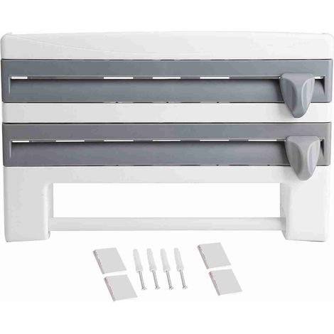 Support de rangement pour bouteilles de sauce de cuisine, porte-rouleau de papier essuie-tout, support pour ustensiles de cuisine, film alimentaire prédécoupé gris (1/5)