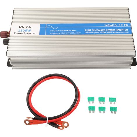 Onduleur 1500W Pur Sinus, 2 Prises AC + Port USB 5V 2.1A, Convertisseur DC 12V Vers AC Haute Efficacité, Alimentation Énergie Solaire/Voiture (1/5)