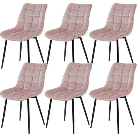 Woltu – Lot de 6 chaises scandinaves en velours rose – Pieds en métal – Hauteur 85.5 cm – Ergonomiques et empilables pour un rangement facile (1/5)