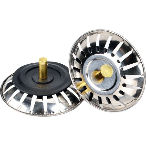 Lot de 2 - Bonde d'évier - 8 cm - Paille d'évier en acier inoxydable - Bouchon de vidange pour évier de cuisine - Crépine - Panier de vidange - Entonnoir filtrant pour évier - Convient pour la cuisine (1/3)