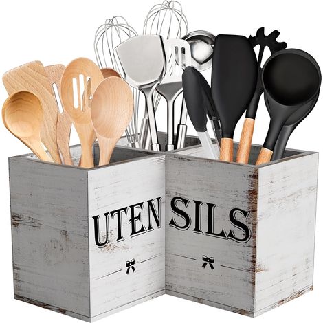Ustensiles De Cuisine Bois,Extra Large,3 Compartiments,Grain blanc (1/5)