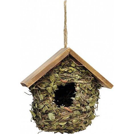 Casetta per uccellini con foglie e tetto in legno 18x18x17 cm