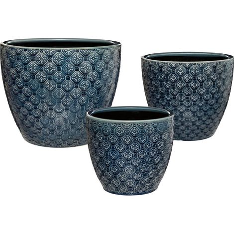 Set aus 3 Töpfen - Blumen - Keramik - blau (1/5)