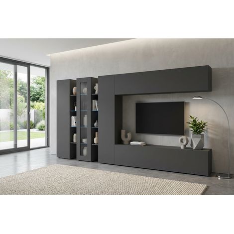 Ensemble TV mural moderne 340 cm anthracite mat Maroussia (1/5)