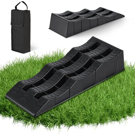 Wolketon 2x Cales Niveau Noir 62 x 23.5 x 17 CM 3 Hauteurs 40/70/100 mm 3,5 T Surface antidérapante Mise à niveau Stabilisation Véhicule Auto Housse (1/5)