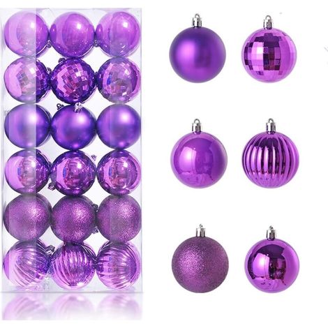 4 cm große hängende Weihnachtskugeln, Weihnachtsbaumschmuck, bruchsichere Kugeln, mattierte Kugeln, matt und glänzend, 36er-Packung (Lila) (1/5)
