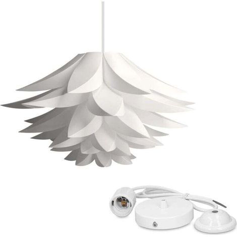 Abat-jour Lotus à six couches pour lustres et lampes de table de salon avec douilles en plastique E27, lampe design Lotus - Installation de l'abat-jour - Plafonnier - Avec câble de fixation au plafond