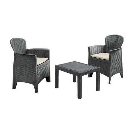 SET RATTAN BALCONY AKITA PROGARDEN PP ANTRACITE CF=PZ 3 + CUSCINI