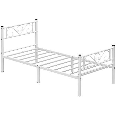 VASAGLE Struttura Letto Singolo, Letto a Doghe in Metallo per Materassi di 90 x 190 cm, per Stanza di Ospiti, Montaggio Facile, per Spazi Piccoli, Bianco RMB061W01 (1/5)
