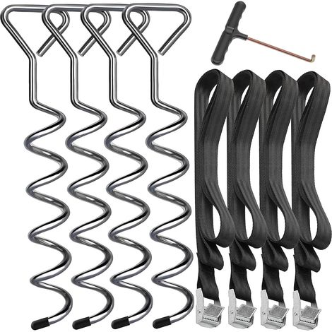 4 Pièces Kit Ancrage Trampoline,Piquets de Sol avec Sangles Argent Piquets en Acier Galvanisé Inoxydables pour Trampoline Jardin avec 4 Sangles Solides (Argent) (1/5)