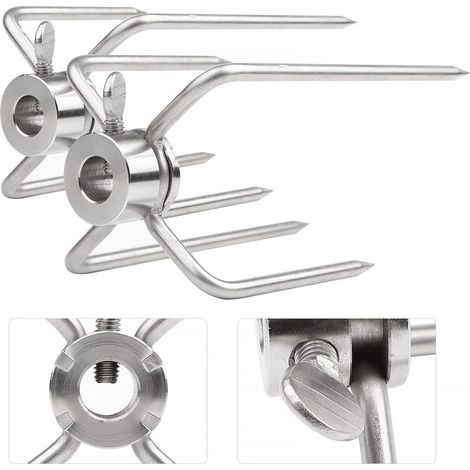 2 pinces à viande pour tournebroche, aiguilles à viande pour brochette de grill en acier inoxydable d'un diamètre de 10 mm avec vis de blocage