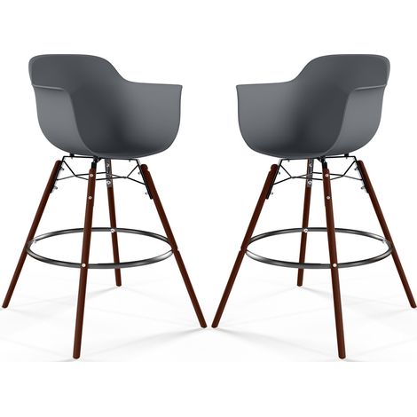 Taburetes de Bar - Diseño Escandinavo - Patas de Madera Oscura - Pack de 2 - Nordika (1/5)