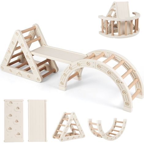 Ensemble d'escalade triangulaire 78 x 42 x 69 cm idéal pour le développement moteur en ambiance cosy en HDPE beige