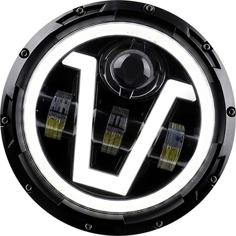 7-Zoll-V-förmiger LED-Motorradscheinwerfer, 12 V/24 V, Abblend- und Fernlicht, Tagfahrlicht, integrierte Blinker