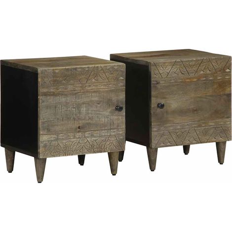 Tables chevet 2 pcs-Lot de 2 Table de nuit gris clair 40x33x46 cm bois manguier solide 559065 (1/5)