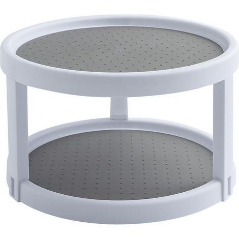 Étagère de rangement rotative double niveau pour cosmétiques, organiseur de bureau blanc pour coiffeuse et salle de bain (1/5)
