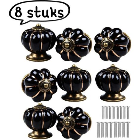 Ensemble de 8 poignées de citrouille en céramique poignées de tiroirs et portes d armoire adapté pour cuisines chambres d enfants penderies et dressing vis standard fournies 22 mm noir (1/5)