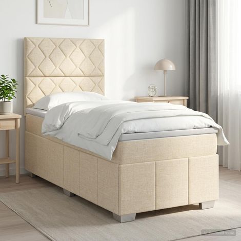 vidaXL Lit boxspring avec matelas Crème 100 x 200 cm Tissu (1/5)