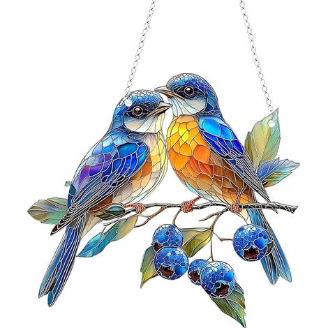 Decorazione da appendere alla finestra in vetro colorato, acchiappasole a forma di colibrì per finestre, ciondolo a forma di uccello in acrilico con catena, decorazione per finestre e porte per studio (1/5)