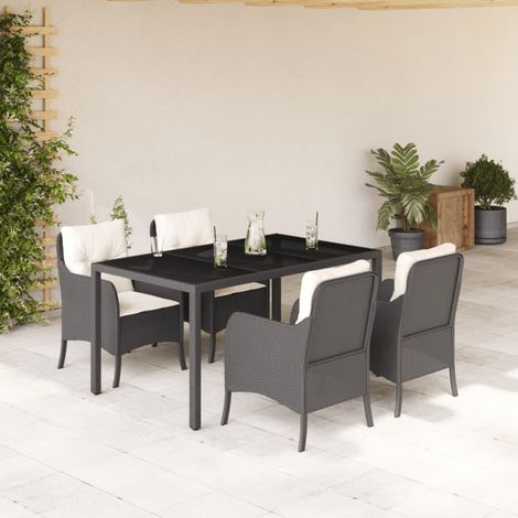 Set de muebles jardín 5 pzas con cojines ratán sintético negro vidaXL (1/5)
