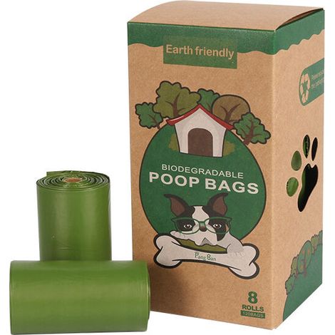 Sac Déjection Canine (Lot de 8 Rouleaux de 15 Sachets, 33x23cm), Sac Crottes Chien Biodégradable Solide, Sachets Ramasse à Excréments Large et Séparer Facilement pour Animaux Ternel (1/5)
