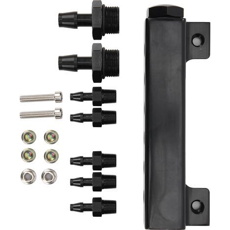 Colector de admisión de vacío de 6 puertos, kit de turbocompresor con válvula de descarga, entrada y salida de 3/8 pulg., puertos de vacío de 1/8 pulg. (1/5)