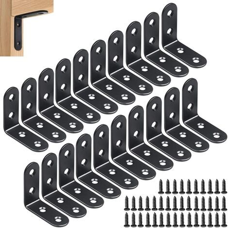 20 Pièce Equerre Fixation Corniere Acier 40 x 40 mm Cornière Inox Noire 90 Degrés Support d'angle Droit en Forme de L avec 80 Pcs Vis (1/5)