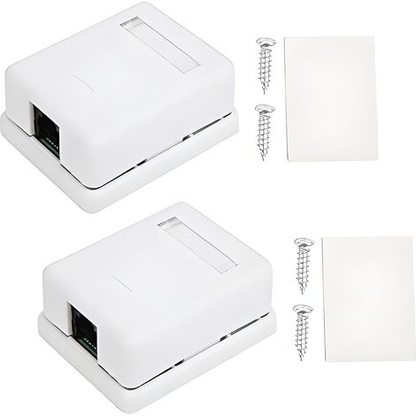 RJ45 Surface Mount Box, 2 Pieces Surface Mount Enclosure Cat6 Single Port Desktop Information Network Junction Boxes, with Built-In Screws and Long Life (1/5)