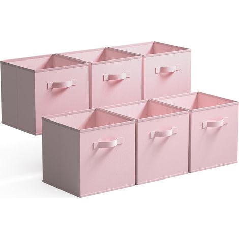 Caisses de Rangement, Lot de 6 Cubes de Rangement Pliables en Tissu avec Poignées, Paniers et Boîtes de Rangement pour Étagère, Meuble Cube Rangement Pliable 27x27 cm, Rose (1/5)