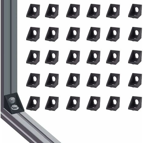 Aluminium-Eckwinkel 2020, Dreieck-Eckwinkelhalterung, rechtwinklige Verbindung, 30 Stück, Druckguss, Eckwinkel 2020, Schwarz
