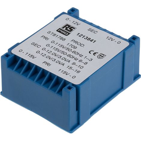 Transformateur pour circuit imprimé, Vin V c.a., Vout 2 x 12V c.a., 2 sorties, 6VA ( Prix pour 1 ) (1/2)