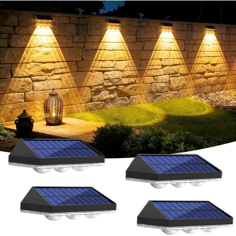 Lot de 4 Lampe Solaire Extérieur Applique, Solaires Murale Jardin, IP65 Étanche, 3 Modes - 3000K/4000K/6000K, Auto ON/OFF Lampe Solaire Murale Extérieur pour Clôture, Cour, Patio, Jardin Mur