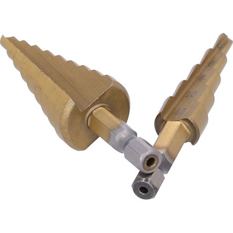 3-teiliges HSS-Stufenbohrer-Set 412/420/432 mm, Sechskantschaft, gerade Nut, Pagodenbohrer (1/5)