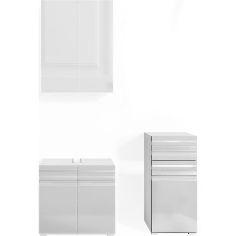 Set mobili bagno Fredd, Bianco lucido, 3 parti, Vicco
