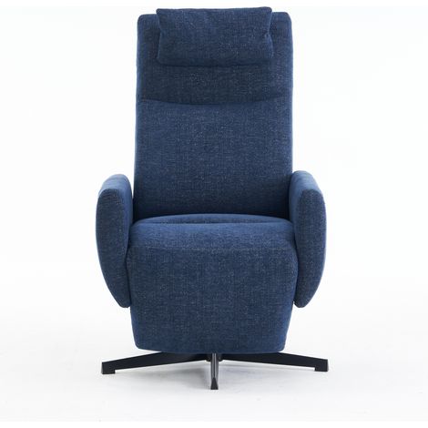 Fauteuil relax en tissu chenille bleu avec fonction inclinable et repose-pieds (1/5)