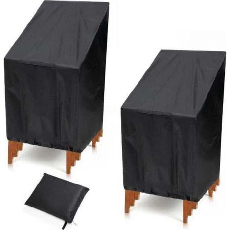 Telo di copertura per sedie da giardino, set da 2 per 6 sedie impilabili, XU, impermeabile e resistente ai raggi UV, tessuto Oxford 210D, 134 x 66 x 89 cm, nero --Crezuo