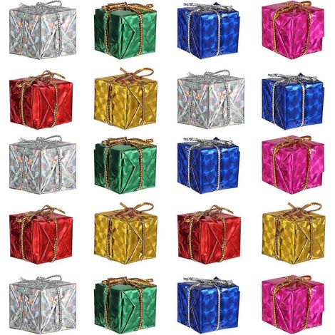 24 Mini-Weihnachtsbaumdekorationen, Mini-Geschenkbox, Weihnachtsbaum-Mini-Weihnachtsdekorationen, Weihnachtsgeschenkdekorationen (1/2)