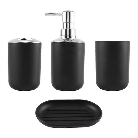 Ensemble de 4 accessoires de salle de bain en plastique, avec porte-brosse à dents (noir) (1/5)