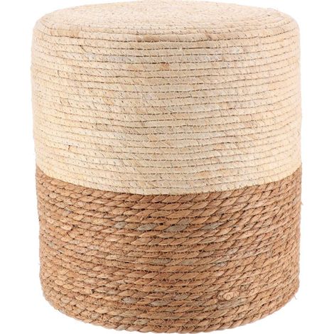 Pouf matiere naturelle + mais et bois - naturel/blanc - Tendance